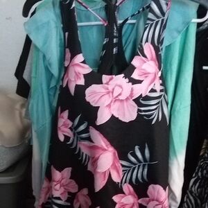 Black Tank with Pink, Floral Print Leggings HawallHangover